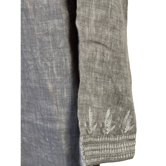 Saks Fifth Avenue 100% Silk tunic hook front embroidered gray size large - Picture 7 of 11
